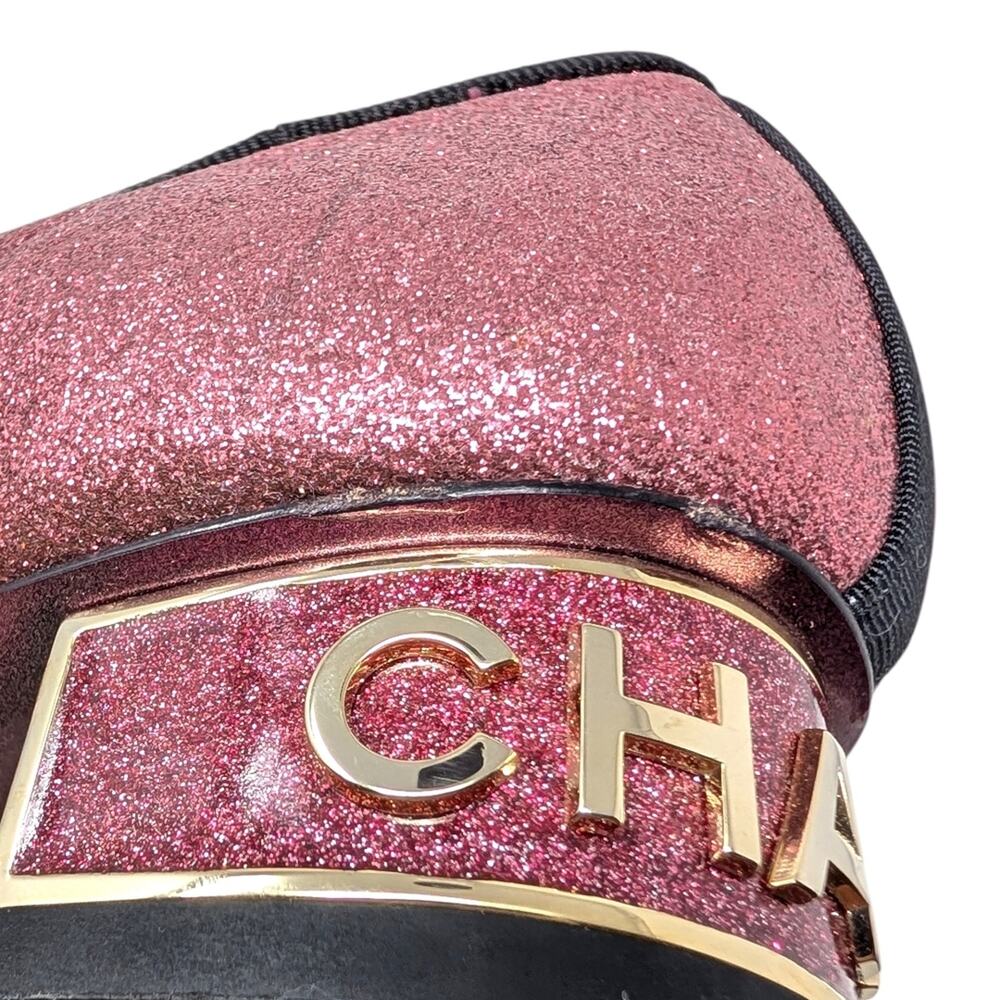 Chanel Ballet Block Heel Pumps Pink Glitter Grosgrain Cap Toe CC Logo 37.5 | 7 - Picture 8 of 13